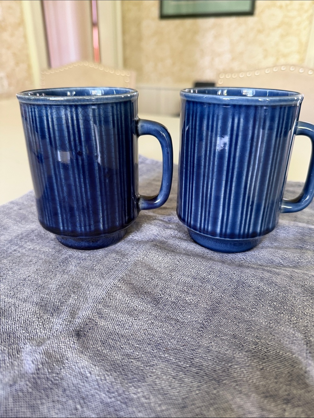 Blue Ceramic Ribbed Coffee Mug - Set of 2
